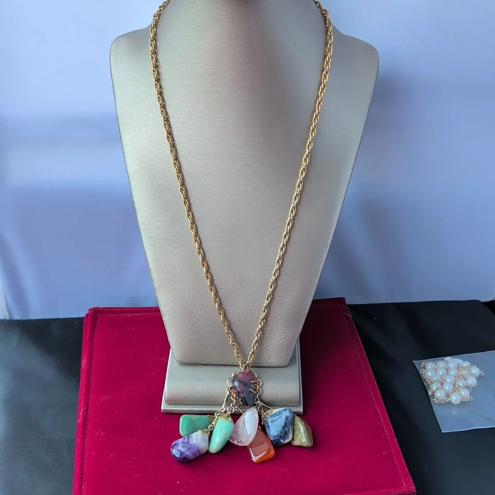 Vintage 7 Stone Chakra Gemstone Pendant Necklace